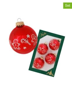 Krebs Glas Lauscha 4er-Set: Christbaumkugeln In Silber/ Rot - Ø 7