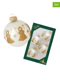 Krebs Glas Lauscha 4er-Set: Christbaumkugeln In Weiß/ Gold - Ø 7