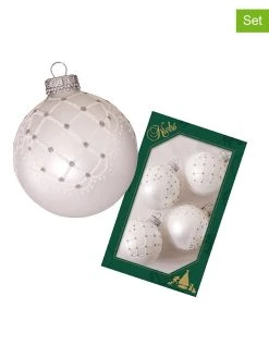 Krebs Glas Lauscha 4er-Set: Christbaumkugeln In Weiß/ Silber