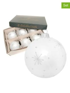 Krebs Glas Lauscha 6er-Set: Christbaumkugeln In Weiß - Ø 8