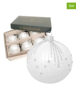 Krebs Glas Lauscha 6er-Set: Christbaumkugeln In Weiß/ Silber - Ø 8