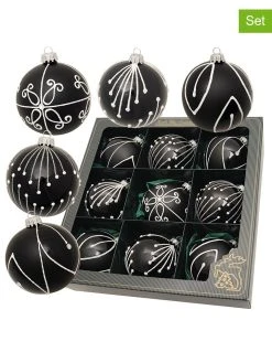 Krebs Glas Lauscha 9er-Set: Christbaumkugeln In Schwarz - Ø 8