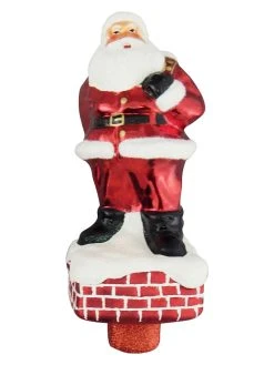 Krebs Glas Lauscha Baumspitze "Santa Auf Schornstein" In Rot - (L)23 Cm