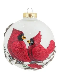 Krebs Glas Lauscha Christbaumkugel "3D-Vogel" In Rot/ Weiß - Ø 10 Cm