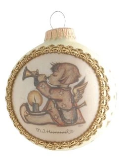 Krebs Glas Lauscha Christbaumkugel "Engel Mit Trompete" In Gold - Ø 8 Cm