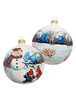Krebs Glas Lauscha Christbaumkugel In Weiß/ Blau - Ø 10 Cm