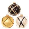 Krebs Glas Lauscha Christbaumkugeln "Art Deco" In Creme/ Gold/ Schwarz - 3 Stück - Ø 8 Cm
