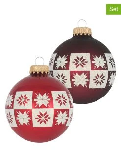 Krebs Glas Lauscha Christbaumkugeln "Banddeko" In Rot/ Braun - 4 Stück - Ø 7 Cm