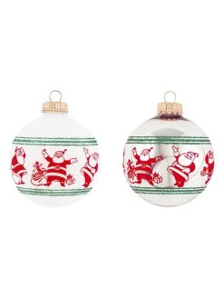 Krebs Glas Lauscha Christbaumkugeln "Fröhliche Weihnachtsmänner" In Weiß/ Rot - 4 Stück