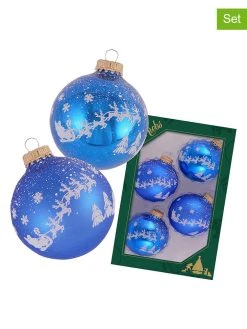 Krebs Glas Lauscha Christbaumkugeln In Blau - 4 Stück - Ø 7 Cm