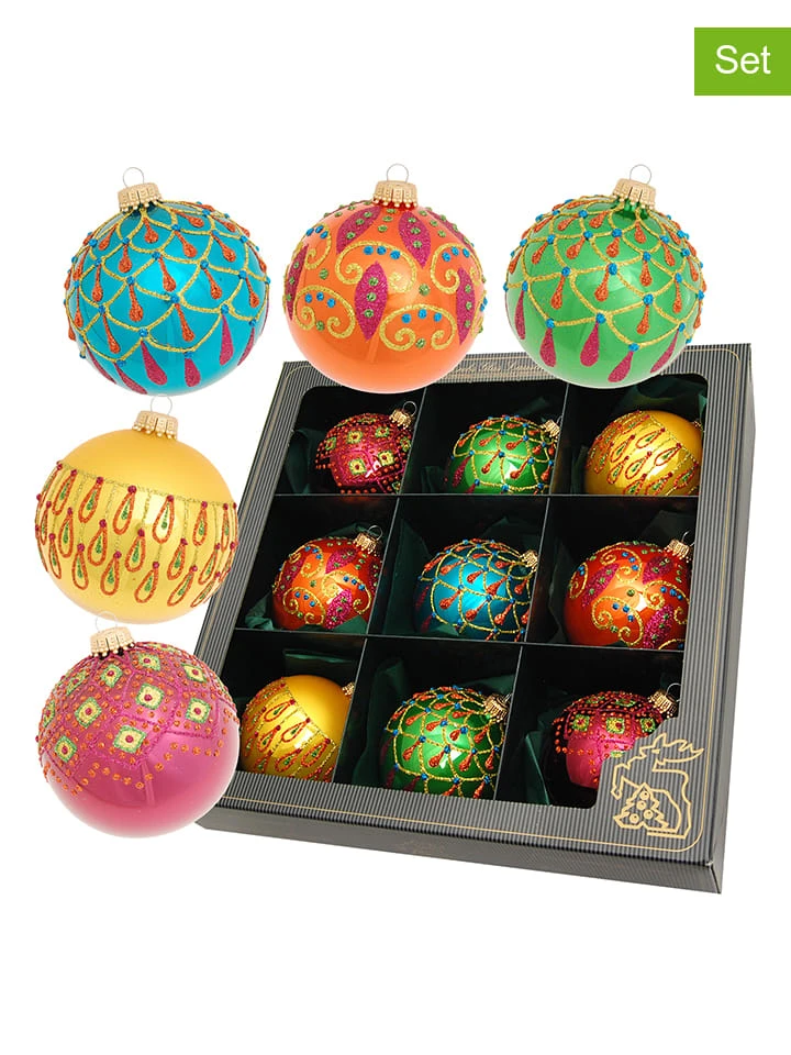 Krebs Glas Lauscha Christbaumkugeln In Bunt - 9 Stück - Ø 8 Cm