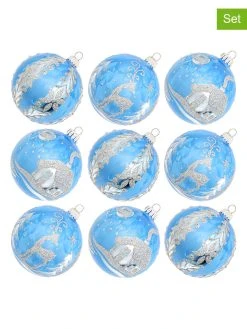 Krebs Glas Lauscha Christbaumkugeln In Hellblau - 9 Stück - Ø 8 Cm