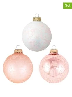 Krebs Glas Lauscha Christbaumkugeln In Koralle/ Weiß - 8 Stück - Ø 7 Cm