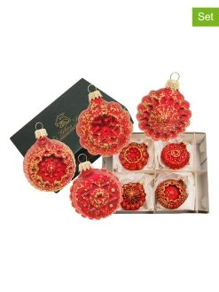 Krebs Glas Lauscha Christbaumkugeln In Rot - 4 Stück - Ø 5