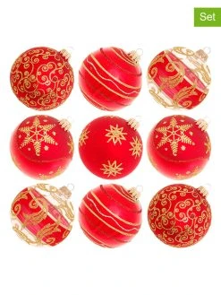 Krebs Glas Lauscha Christbaumkugeln In Rot - 9 Stück - Ø 8 Cm