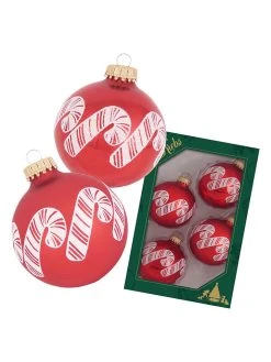 Krebs Glas Lauscha Christbaumkugeln In Rot/ Weiß - 4 Stück