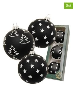 Krebs Glas Lauscha Christbaumkugeln In Schwarz - 3 Stück - Ø 8 Cm