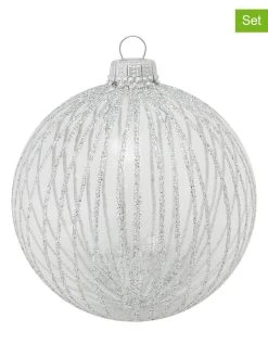 Krebs Glas Lauscha Christbaumkugeln In Silber - 6 Stück - Ø 8 Cm