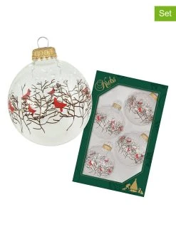 Krebs Glas Lauscha Christbaumkugeln In Transparent/ Schwarz/ Rot - 4 Stück - Ø 7 Cm