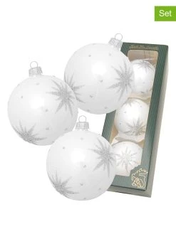 Krebs Glas Lauscha Christbaumkugeln In Weiß - 3 Stück - Ø 8 Cm