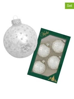 Krebs Glas Lauscha Christbaumkugeln In Weiß - 4 Stück - Ø 7 Cm