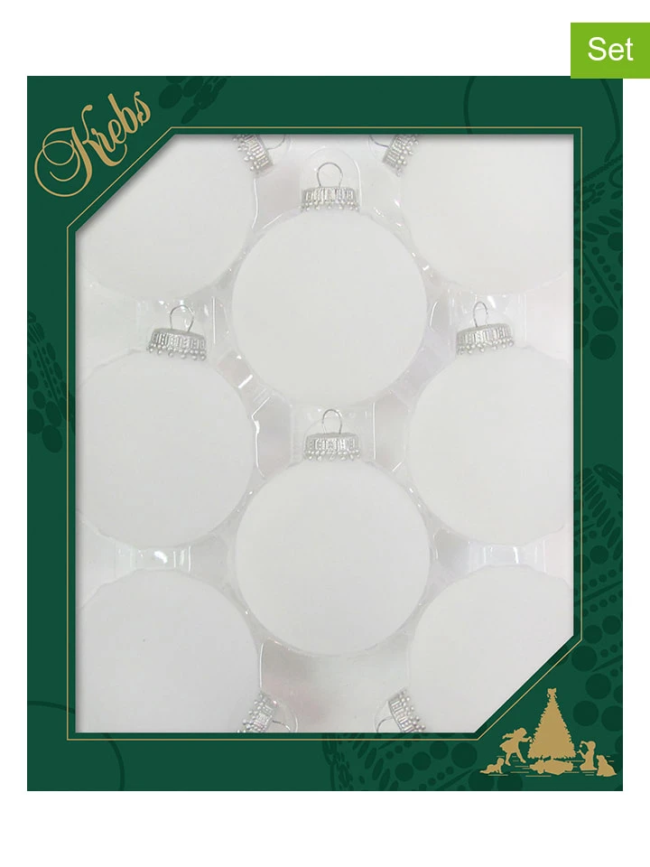 Krebs Glas Lauscha Christbaumkugeln In Weiß - 8 Stück - Ø 7 Cm