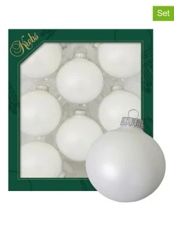 Krebs Glas Lauscha Christbaumkugeln In Weiß - 8 Stück - Ø 7 Cm