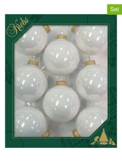 Krebs Glas Lauscha Christbaumkugeln In Weiß - 8 Stück - Ø 7 Cm
