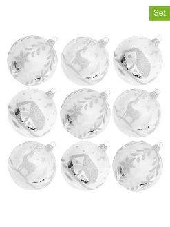 Krebs Glas Lauscha Christbaumkugeln In Weiß - 9 Stück - Ø 8 Cm