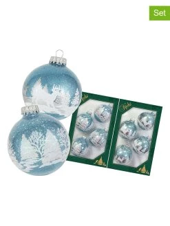 Krebs Glas Lauscha Christbaumkugeln In Weiß/ Hellblau - 8 Stück - Ø 7 Cm