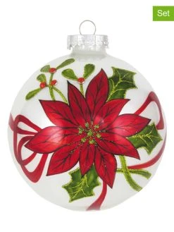 Krebs Glas Lauscha Christbaumkugeln In Weiß/ Rot - Ø 10 Cm