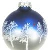Krebs Glas Lauscha Christbaumkugeln "Winterwald Und Kardinal" In Silber/ Blau - 4 Stück - Ø 7 Cm