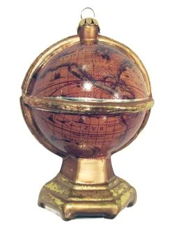 Krebs Glas Lauscha Christbaumornament "Antiker Globus" In Gold/ Braun - (L)11 Cm