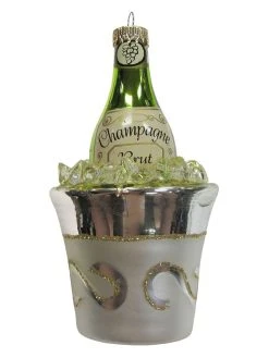 Krebs Glas Lauscha Christbaumornament "Champagner Mit Kühler" In Grau - (L)14 Cm