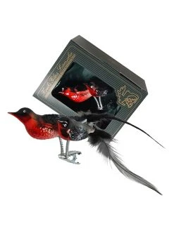 Krebs Glas Lauscha Christbaumornament "Dompfaff" In Rot/ Schwarz - (L)9 Cm