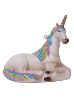 Krebs Glas Lauscha Christbaumornament "Einhorn" In Weiß - (L)9 Cm
