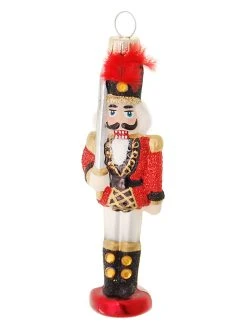 Krebs Glas Lauscha Christbaumornament "Nussknacker Mit Gewehr" In Rot/ Bunt - (L)11 Cm