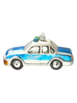 Krebs Glas Lauscha Christbaumornament "Polizeiwagen" In Blau/ Silber - (B)12 Cm