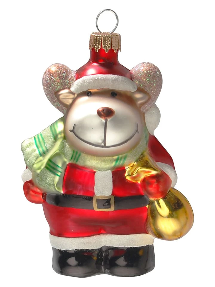 Krebs Glas Lauscha Christbaumornament "Rentier Als Santa" In Rot/ Bunt - (L)10 Cm