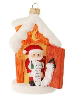 Krebs Glas Lauscha Christbaumornament "Santa Im Klohäuschen" In Orange/ Weiß - (L)11 Cm