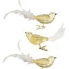 Krebs Glas Lauscha Christbaumornamente "Glasvögel" In Gold/ Weiß - 3 Stück