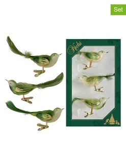 Krebs Glas Lauscha Christbaumornamente "Glasvögel" In Grün - 3 Stück