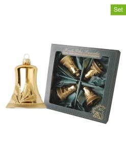 Krebs Glas Lauscha Christbaumornamente "Glocke" In Gold - 4 Stück