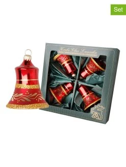 Krebs Glas Lauscha Christbaumornamente "Glocke" In Rot - 4 Stück