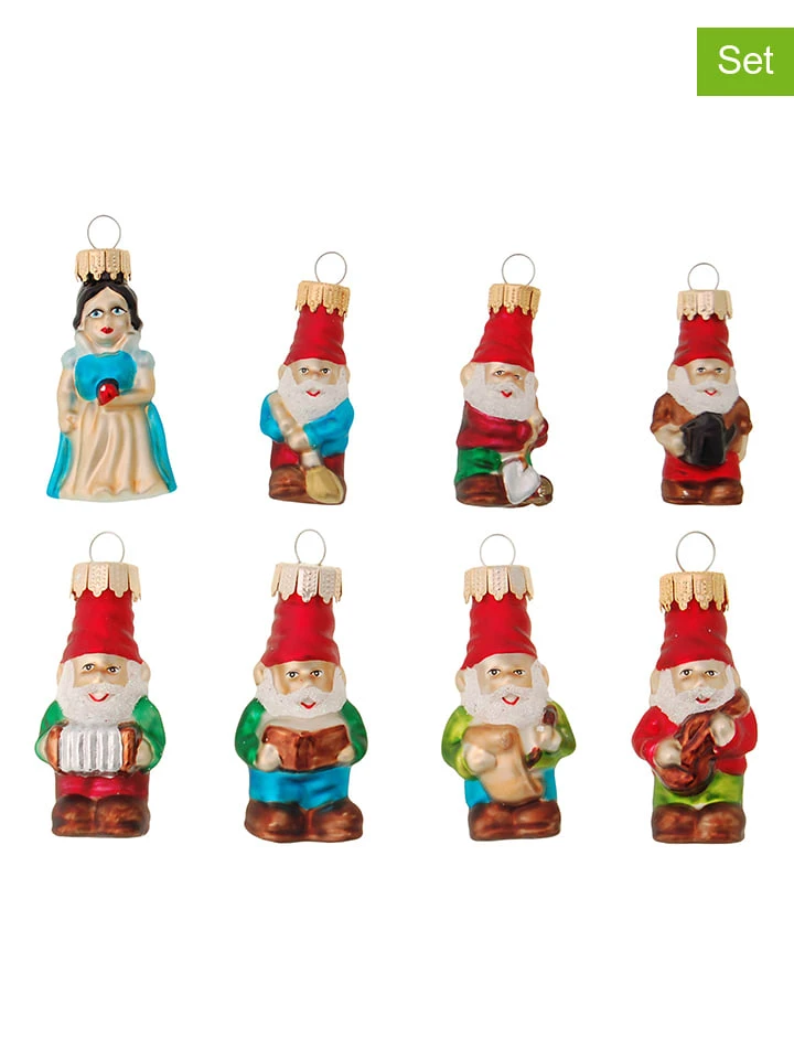Krebs Glas Lauscha Christbaumornamente "Schneewittchen Und Die 7 Zwerge" In Bunt - 8 Stück