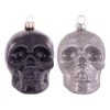 Krebs Glas Lauscha Christbaumornamente "Totenkopfform" In Schwarz/ Silber - 2 Stück