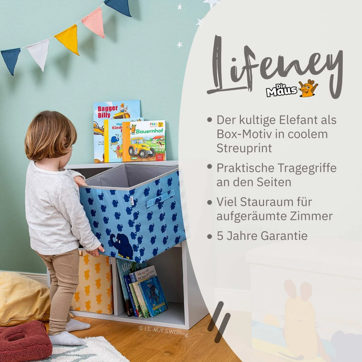 Lifeney Aufbewahrungsbox "DieMaus" Streuprint Türkis – 30 X 30 X 30 Cm – Bild 2