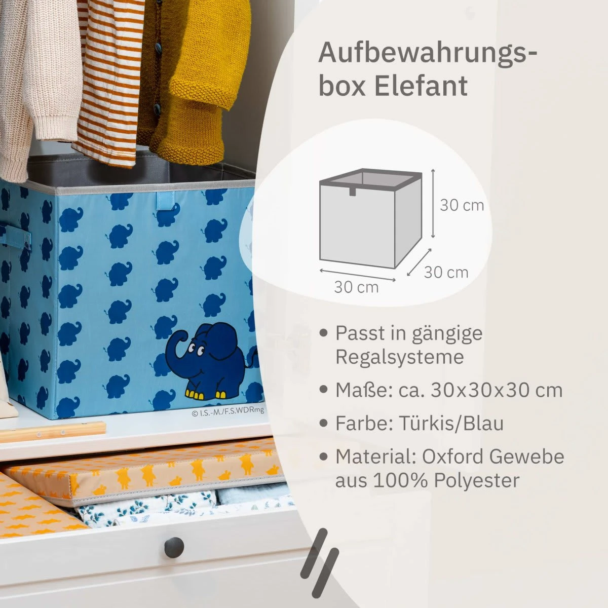 Lifeney Aufbewahrungsbox "DieMaus" Streuprint Türkis – 30 X 30 X 30 Cm – Bild 3