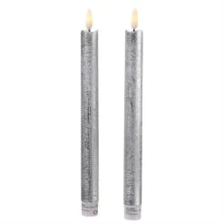 MARELIDA 2er Set LED Stabkerzen Echtwachs Flackernd H: 25cm In Silber