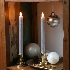 MARELIDA 2er Set Silberne LED Stabkerzen Mit Kerzenhalter In Gold